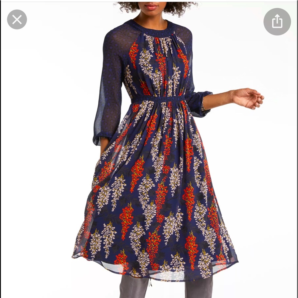 Boden Erica Dress - Size 14 Long US (18 L UK) - Navy mixed print